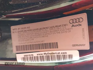 2013 Audi A5 Premium Plus with VIN WAULFAFR6DA006082, listed as a IAAI auction lot 42270377 with 130,712 mi miles and . Bid and sale history available at DreamBid. Image 9.