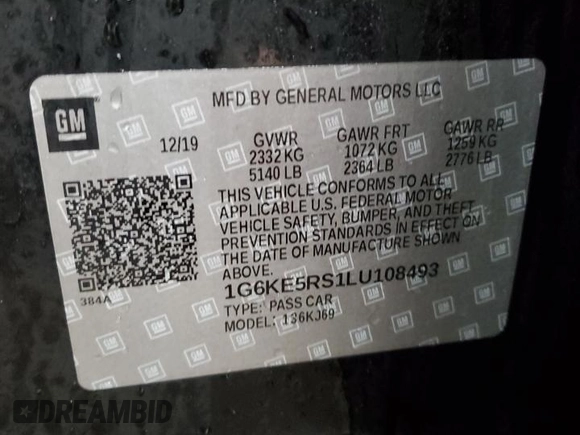 2020 Cadillac CT6 Premium Luxury with VIN 1G6KE5RS1LU108493, listed as a Copart auction lot 87743705 with 39,088 mi miles and Salvage title. Bid and sale history available at DreamBid. Image 12.