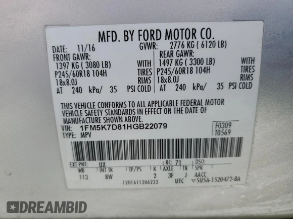 2017 Ford Explorer XLT with VIN 1FM5K7D81HGB22079, listed as a Copart auction lot 56990835 with 85,381 mi miles and Salvage title. Bid and sale history available at DreamBid. Image 13.
