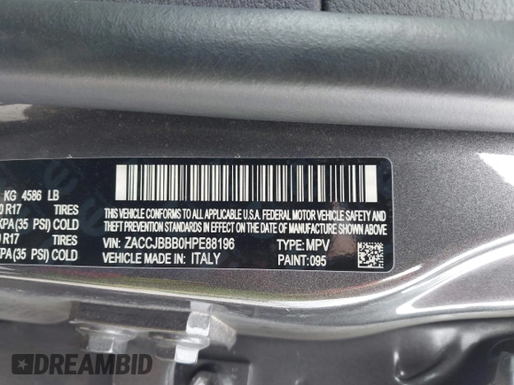 2017 Jeep Renegade Latitude with VIN ZACCJBBB0HPE88196, listed as a IAAI auction lot 42076789 with 127,008 mi miles. Bid and sale history available at carsss.com. Image 9.