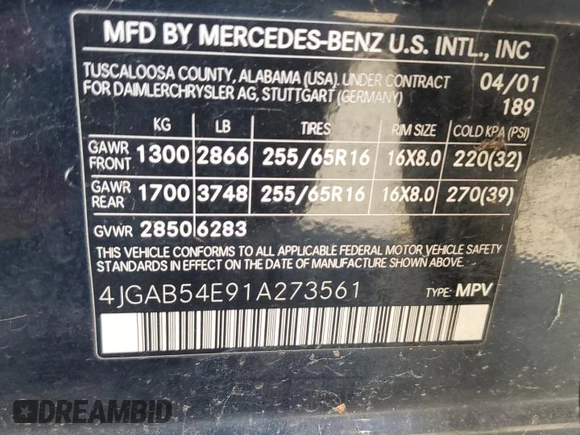 2001 Mercedes-Benz M-Class with VIN 4JGAB54E91A273561, listed as a Copart auction lot 72458374 with 152,035 mi miles and Clean Title. Bid and sale history available at carsss.com. Image 13.
