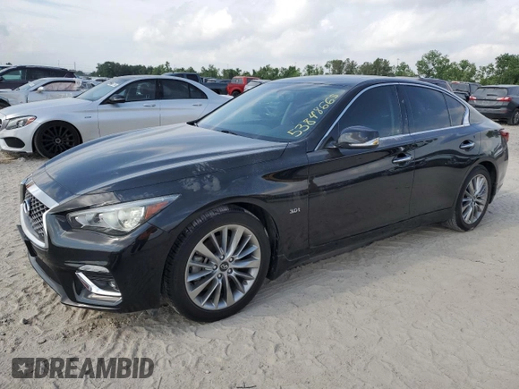 2019 Infiniti Q50 3.0t LUXE with VIN JN1EV7AR8KM551823, listed as a Copart auction lot 53848665 with 34,705 mi miles and Salvage Title. Bid and sale history available at carsss.com. Image 1.