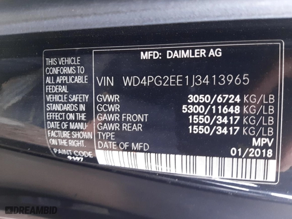 2018 Mercedes-Benz Metris Passenger Van with VIN WD4PG2EE1J3413965, listed as a Copart auction lot 41176893 with 0 mi miles. Bid and sale history available at carsss.com. Image 12.