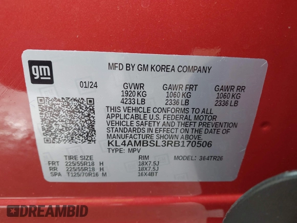 2024 Buick Encore GX Preferred z VIN KL4AMBSL3RB170506, wystawiony jako IAAI lot #41906083 z przebiegiem 2 147 mil mil oraz . Historia ofert i sprzedaży dostępna na DreamBid. Obrazek 9.