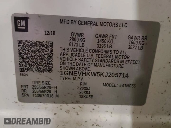 2019 Chevrolet Traverse LT Leather with VIN 1GNEVHKW5KJ205714, listed as a Copart auction lot 51949865 with 67,681 mi miles and Salvage Title. Bid and sale history available at carsss.com. Image 13.