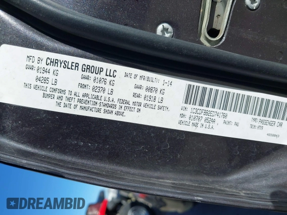 2014 Dodge Dart SXT with VIN 1C3CDFBB2ED741760, listed as a IAAI auction lot 41883587 with 145,508 mi miles. Bid and sale history available at carsss.com. Image 9.