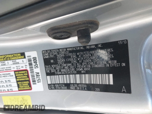 2014 Toyota Sienna LE AAS with VIN 5TDKK3DC7ES435109, listed as a IAAI auction lot 41963135 with 175,517 mi miles and . Bid and sale history available at DreamBid. Image 9.