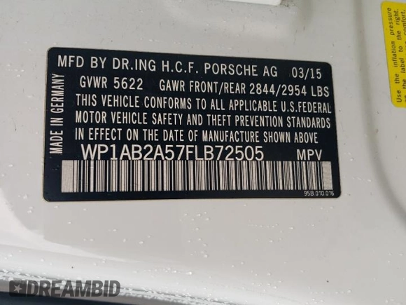 2015 Porsche Macan S with VIN WP1AB2A57FLB72505, listed as a Copart auction lot 48816335 with 41,748 mi miles and Salvage Title. Bid and sale history available at carsss.com. Image 16.