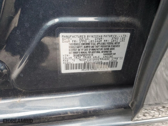 2014 Nissan Sentra SR with VIN 3N1AB7AP8EY215175, listed as a Copart auction lot 44550095 with 226,924 mi miles and Salvage Title. Bid and sale history available at carsss.com. Image 14.