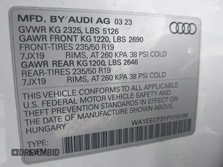 2023 Audi Q3 S line Premium Plus with VIN WA1EECF31P1116199, listed as a IAAI auction lot 41560100 with 18,375 mi miles. Bid and sale history available at carsss.com. Image 9.