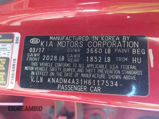 2017 Kia Rio LX with VIN KNADM4A31H6117534, listed as a IAAI auction lot 41623720 with 99,792 mi miles. Bid and sale history available at carsss.com. Image 9.