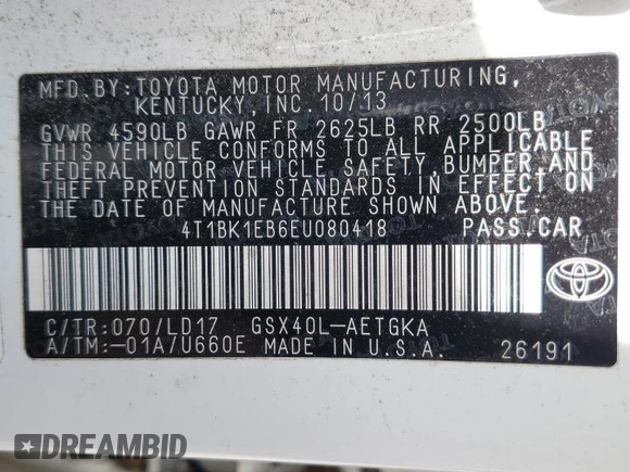 2014 Toyota Avalon Limited z VIN 4T1BK1EB6EU080418, wystawiony jako Copart lot #53142375 z przebiegiem 130 397 mil mil oraz Szkoda całkowita • Salvage title. Historia ofert i sprzedaży dostępna na DreamBid. Obrazek 14.
