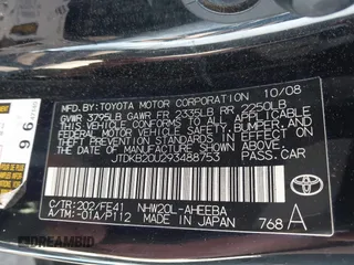 2009 Toyota Prius with VIN JTDKB20U293488753, listed as a IAAI auction lot 41980914 with 170,746 mi miles. Bid and sale history available at carsss.com. Image 9.