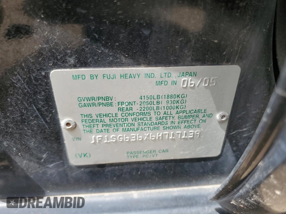 2006 Subaru Forester 2.5 X with VIN JF1SG636X6H717139, listed as a Copart auction lot 60254494 with 182,643 mi miles and Salvage Title. Bid and sale history available at carsss.com. Image 12.