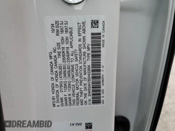 2025 Honda CR-V EX-L with VIN 2HKRS4H78SH433954, listed as a Copart auction lot 50296815 with 1,509 mi miles and Salvage Title. Bid and sale history available at DreamBid. Image 14.