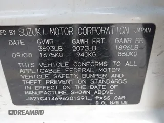 2009 Suzuki SX4 Man Sport FWD with VIN JS2YC414696201291, listed as a IAAI auction lot 41274116 with 120,233 mi miles. Bid and sale history available at carsss.com. Image 9.