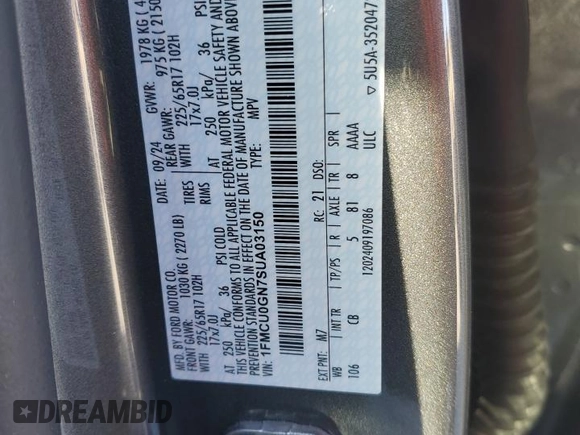 2025 Ford Escape Active with VIN 1FMCU0GN7SUA03150, listed as a Copart auction lot 45898875 with 1,897 mi miles and Salvage Title. Bid and sale history available at carsss.com. Image 16.