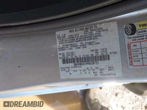 2009 Mercury Milan Premier с VIN 3MEHM08149R628725, выставлен на аукционе IAAI как лот 41981504 с пробегом 189 652 миль миль и . История ставок и продаж доступна на DreamBid. Изображение 9.
