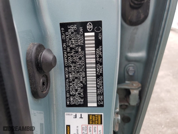 2019 Toyota Prius LE with VIN JTDL9RFU7K3008700, listed as a Copart auction lot 48631215 with 91,436 mi miles and Salvage Title. Bid and sale history available at carsss.com. Image 13.