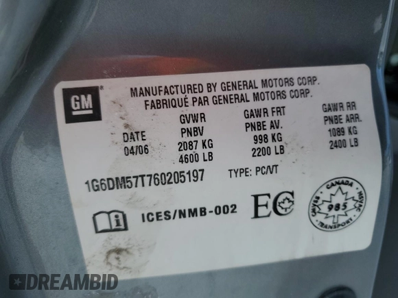 2006 Cadillac CTS with VIN 1G6DM57T760205197, listed as a Copart auction lot 46179615 with 207,836 mi miles and Salvage Title. Bid and sale history available at carsss.com. Image 12.