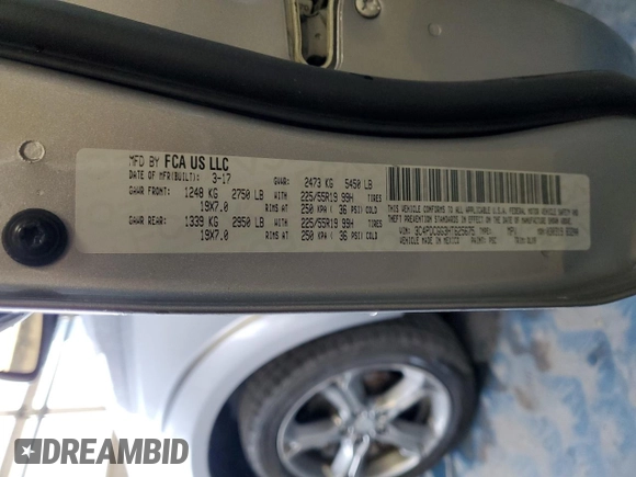 2017 Dodge Journey Crossroad Plus with VIN 3C4PDCGG3HT625675, listed as a Copart auction lot 57630355 with Not provided miles and Clean title. Bid and sale history available at DreamBid. Image 13.