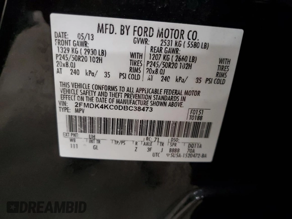 2013 Ford Edge Limited z VIN 2FMDK4KC0DBC38473, wystawiony jako Copart lot #57431855 z przebiegiem 122 622 mil mil oraz Szkoda całkowita • Salvage title. Historia ofert i sprzedaży dostępna na DreamBid. Obrazek 13.