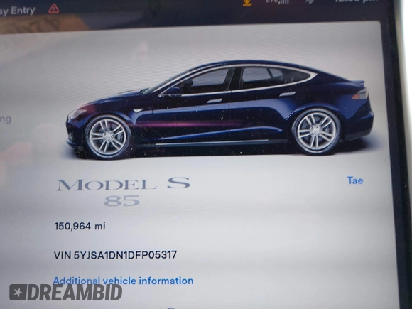 2013 Tesla Model S with VIN 5YJSA1DN1DFP05317, listed as a IAAI auction lot 42086998 with 150,964 mi miles. Bid and sale history available at carsss.com. Image 7.