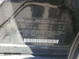 2011 Hyundai Sonata Limited with VIN 5NPEC4AC2BH178608, listed as a Copart auction lot 53336515 with 176,557 mi miles and Salvage Title. Bid and sale history available at DreamBid. Image 12.