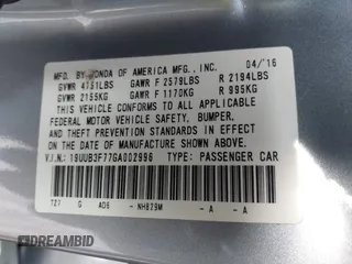 2016 Acura TLX V6 Advance with VIN 19UUB3F77GA002996, listed as a IAAI auction lot 41306941 with 12 mi miles. Bid and sale history available at carsss.com. Image 9.