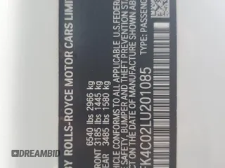 2020 Rolls-Royce Ghost z VIN SCAFK4C02LU201085, wystawiony jako Copart lot #79841764 z przebiegiem 14 001 mil mil oraz Szkody całkowita. Historia ofert i sprzedaży dostępna na DreamBid. Obrazek 13.