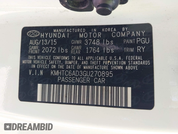2016 Hyundai Veloster with VIN KMHTC6AD3GU270895, listed as a IAAI auction lot 42139765 with 138,884 mi miles. Bid and sale history available at carsss.com. Image 9.