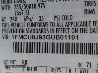 2016 Ford Escape Titanium with VIN 1FMCU0J93GUB01191, listed as a IAAI auction lot 41824183 with 97,241 mi miles. Bid and sale history available at carsss.com. Image 9.
