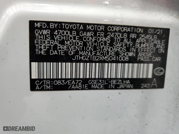 2021 Lexus IS with VIN JTHGZ1B2XM5041008, listed as a Copart auction lot 49146365 with 44,926 mi miles and Salvage Title. Bid and sale history available at carsss.com. Image 12.