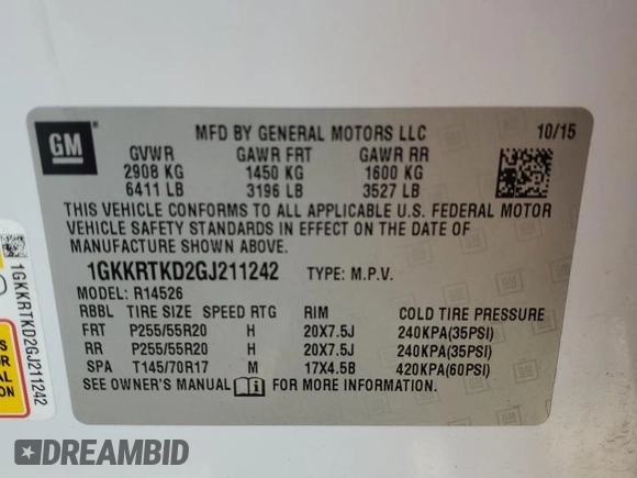 2016 GMC Acadia Denali with VIN 1GKKRTKD2GJ211242, listed as a Copart auction lot 45230915 with 108,290 mi miles and Salvage Title. Bid and sale history available at carsss.com. Image 13.