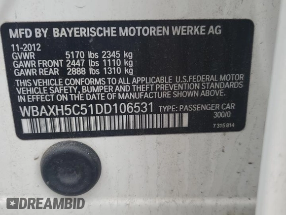 2013 BMW 5 Series 528i xDrive z VIN WBAXH5C51DD106531, wystawiony jako Copart lot #57631545 z przebiegiem 133 926 mil mil oraz Szkoda całkowita • Salvage title. Historia ofert i sprzedaży dostępna na DreamBid. Obrazek 12.