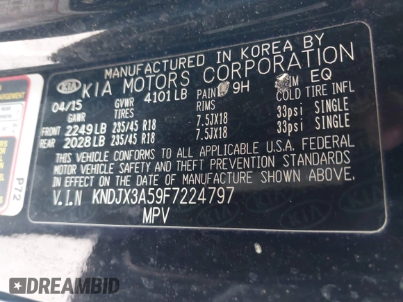 2015 Kia Soul + with VIN KNDJX3A59F7224797, listed as a IAAI auction lot 41967568 with 113,625 mi miles and . Bid and sale history available at DreamBid. Image 9.