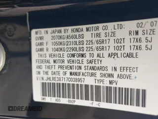 2007 Honda CR-V EX-L with VIN JHLRE38717C038957, listed as a IAAI auction lot 41935050 with 209,807 mi miles and . Bid and sale history available at carsss.com. Image 9.