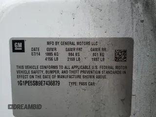 2014 Chevrolet Cruze 2LT z VIN 1G1PE5SB9E7436879, wystawiony jako Copart lot #59379565 z przebiegiem 183 282 mil mil oraz Czysty tytuł • Clean title. Historia ofert i sprzedaży dostępna na DreamBid. Obrazek 12.
