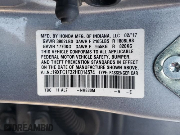 2017 Honda Civic Sedan EX-T with VIN 19XFC1F32HE014574, listed as a Copart auction lot 43198495 with 99,805 mi miles and Salvage Title. Bid and sale history available at carsss.com. Image 12.