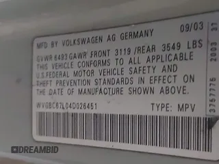 2004 Volkswagen Touareg with VIN WVGBC67L04D026451, listed as a IAAI auction lot 41859371 with 151,392 mi miles and . Bid and sale history available at DreamBid. Image 9.