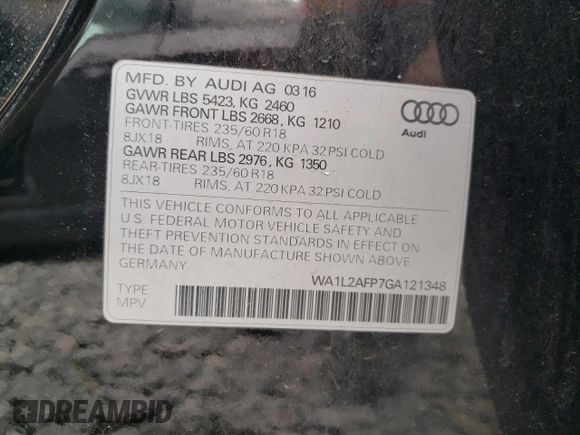 2016 Audi Q5 Premium Plus z VIN WA1L2AFP7GA121348, wystawiony jako Copart lot #55349545 z przebiegiem 85 584 mil mil oraz Szkoda całkowita • Salvage title. Historia ofert i sprzedaży dostępna na DreamBid. Obrazek 13.