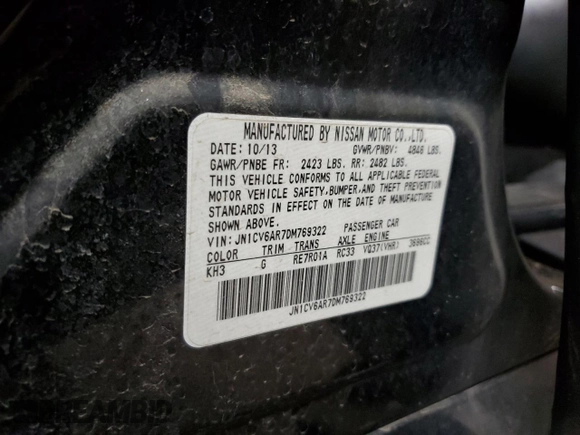 2013 Infiniti G37 x with VIN JN1CV6AR7DM769322, listed as a Copart auction lot 55036765 with 234,023 mi miles and Salvage Title. Bid and sale history available at DreamBid. Image 12.
