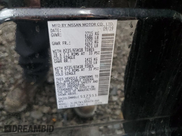 2020 Infiniti QX60 Luxe with VIN 5N1DL0MM6LC517551, listed as a Copart auction lot 50402165 with 56,061 mi miles and Salvage Title. Bid and sale history available at DreamBid. Image 14.