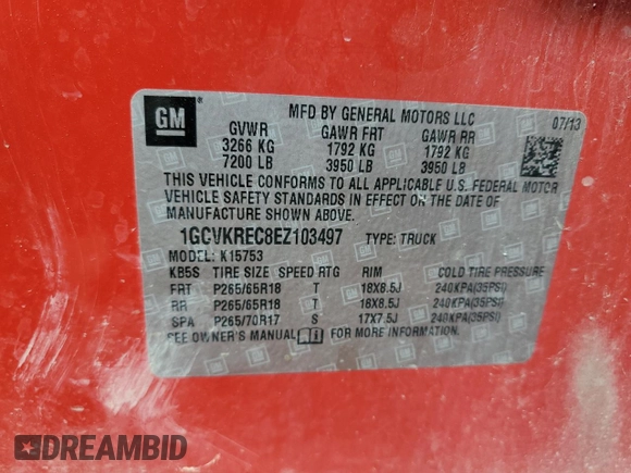 2014 Chevrolet Silverado 1500 LT with VIN 1GCVKREC8EZ103497, listed as a Copart auction lot 74514674 with 200,024 mi miles and Salvage Title. Bid and sale history available at DreamBid. Image 12.