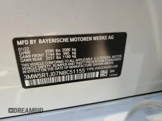 2022 BMW 3 Series 330i with VIN 3MW5R1J07N8C51155, listed as a Copart auction lot 49237135 with 51,985 mi miles and Salvage Title. Bid and sale history available at carsss.com. Image 14.