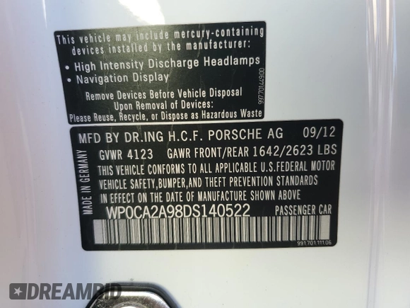 2013 Porsche 911 Carrera with VIN WP0CA2A98DS140522, listed as a Copart auction lot 77408384 with 0 mi miles and Salvage Title. Bid and sale history available at carsss.com. Image 13.
