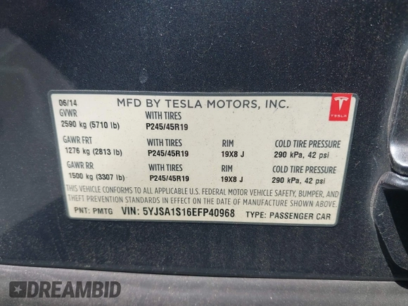 2014 Tesla Model S 60 z VIN 5YJSA1S16EFP40968, wystawiony jako IAAI lot #42331754 z przebiegiem 159 717 mil mil oraz . Historia ofert i sprzedaży dostępna na DreamBid. Obrazek 9.