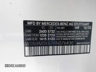 2023 Mercedes-Benz EQB 300 z VIN W1N9M0KB7PN076430, wystawiony jako IAAI lot #41916429 z przebiegiem 18 220 mil mil oraz . Historia ofert i sprzedaży dostępna na DreamBid. Obrazek 9.