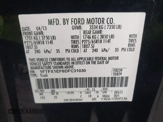 2013 Ford F-150 XL with VIN 1FTFX1EF6DFC31030, listed as a IAAI auction lot 41992507 with 191,254 mi miles. Bid and sale history available at carsss.com. Image 9.