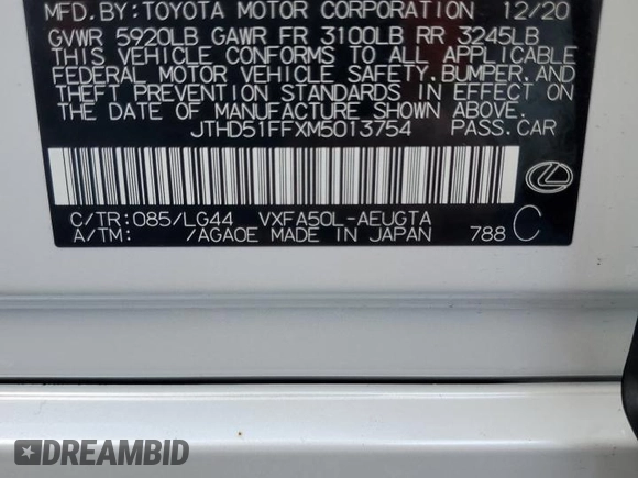 2021 Lexus LS 500 z VIN JTHD51FFXM5013754, wystawiony jako Copart lot #73820734 z przebiegiem Nie podano mil oraz Nie do naprawy • Non repairable. Historia ofert i sprzedaży dostępna na DreamBid. Obrazek 13.
